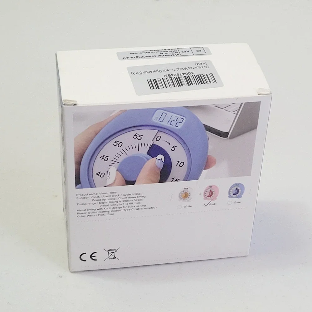 Unbranded 60 Minute Visual Timer Clock Blue USB Rechargeable Backlight